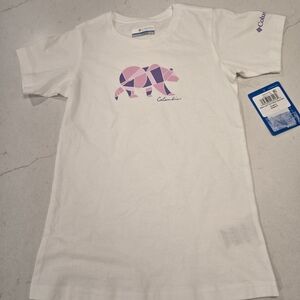 Columbia Kids White Tee with Pink Bear Graphic
